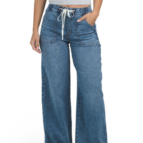 NEW REWASH Relaxed Knit Denim Wide Leg Pants in vintage indigo for women 825 2t7 - Picture 9 of 9